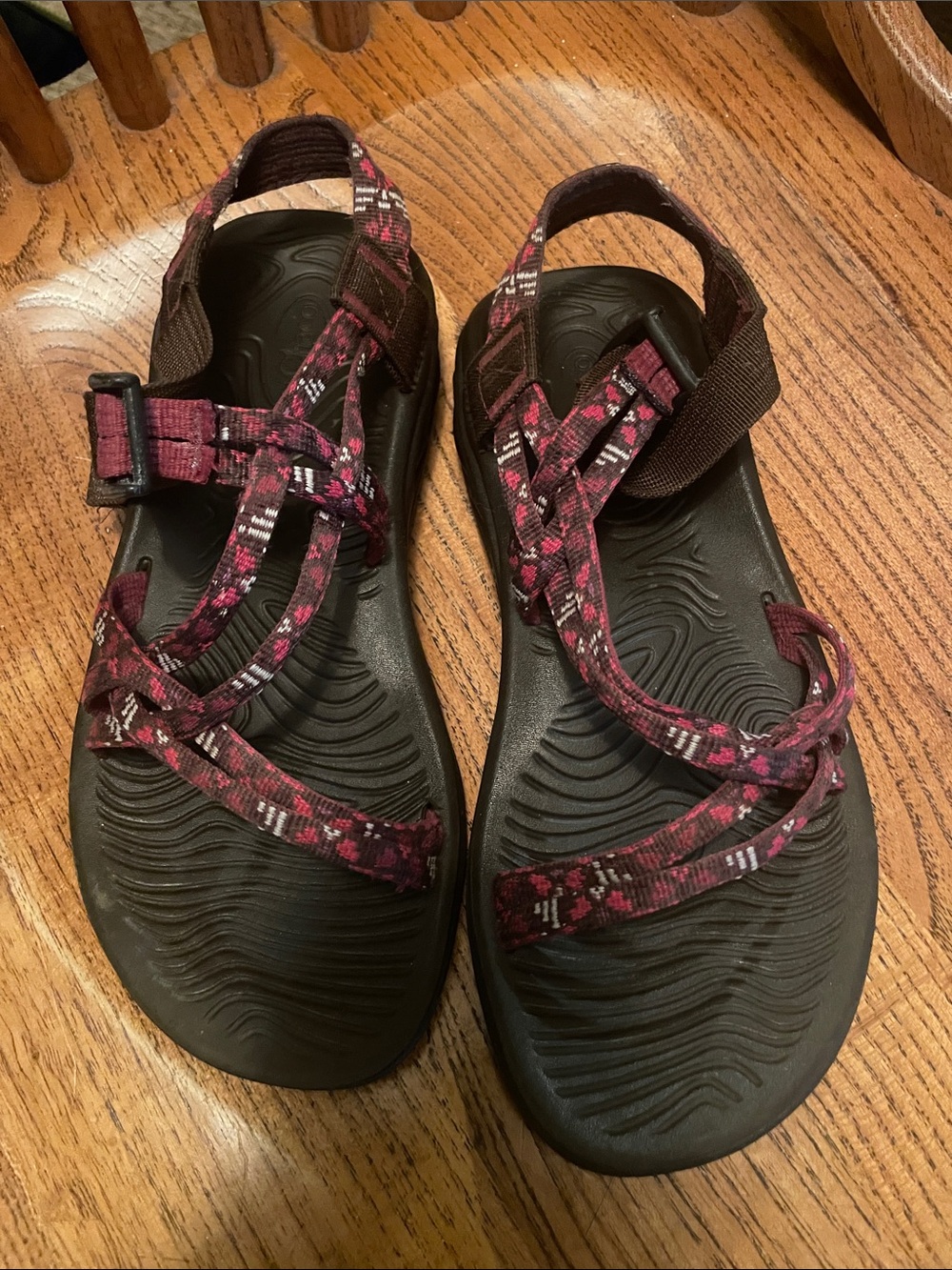 Chaco Black Sandals with Burgundy Accent Straps